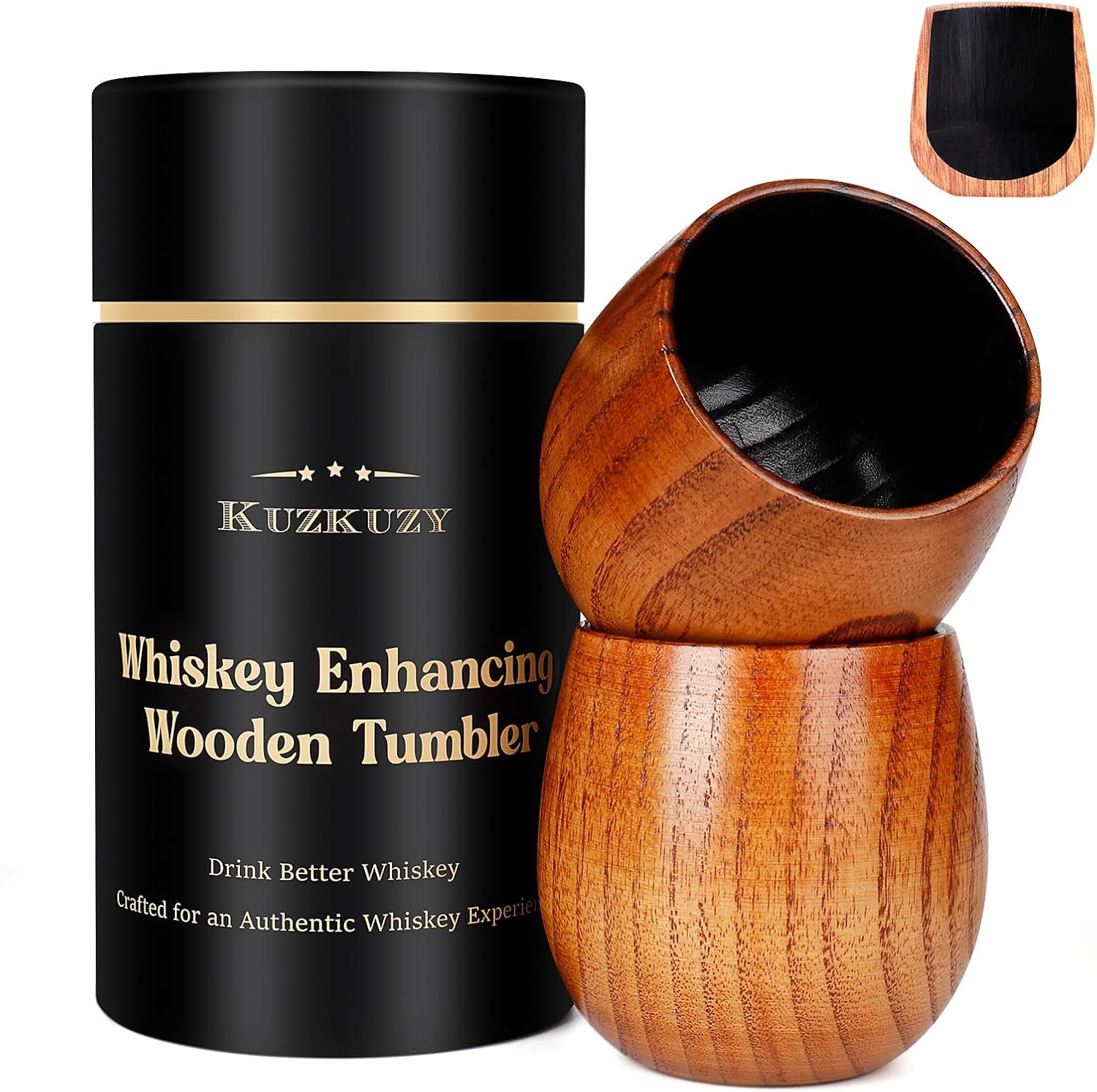 Kuzkuzy charred wooden whiskey tumbler bourbon glass for the home bar
